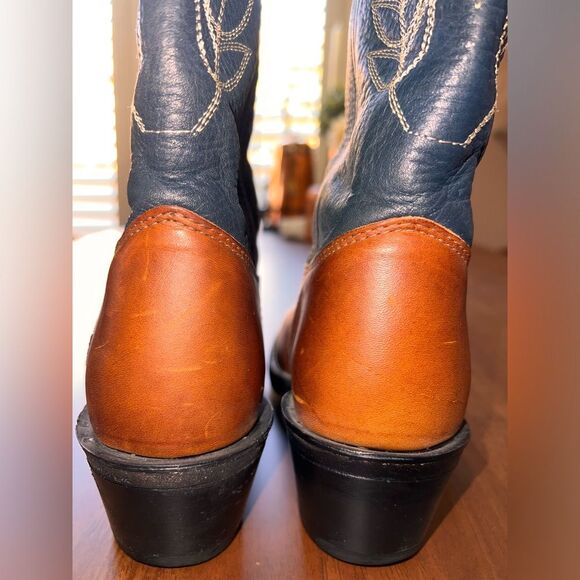 Vtg Double-H Western Cowboy Boots Sz 6 M Bold Stitch Leather Thick Sole USA Made - Picture 12 of 12